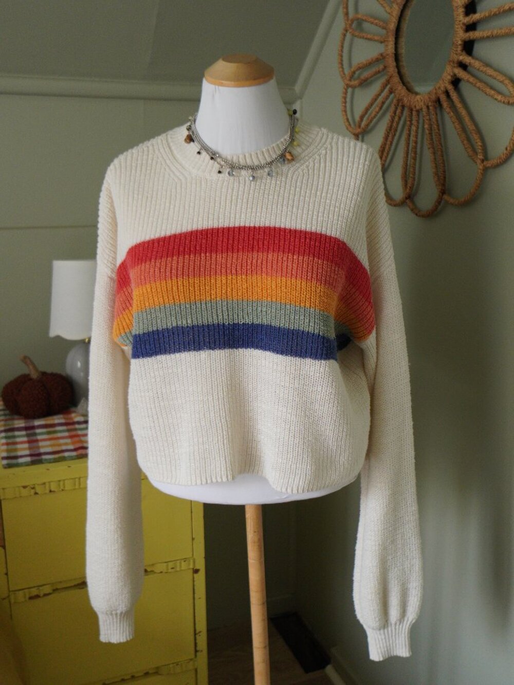 american eagle long sleeve rainbow cropped knit sweater